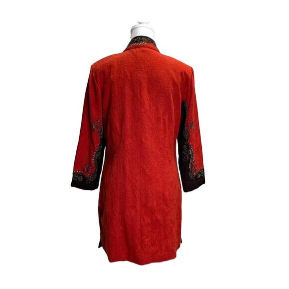 Chico's Sz 0 s Red Persian Art-to-Wear 3/4 Embroidered Beaded Jacket Funky Rich - Picture 2 of 11